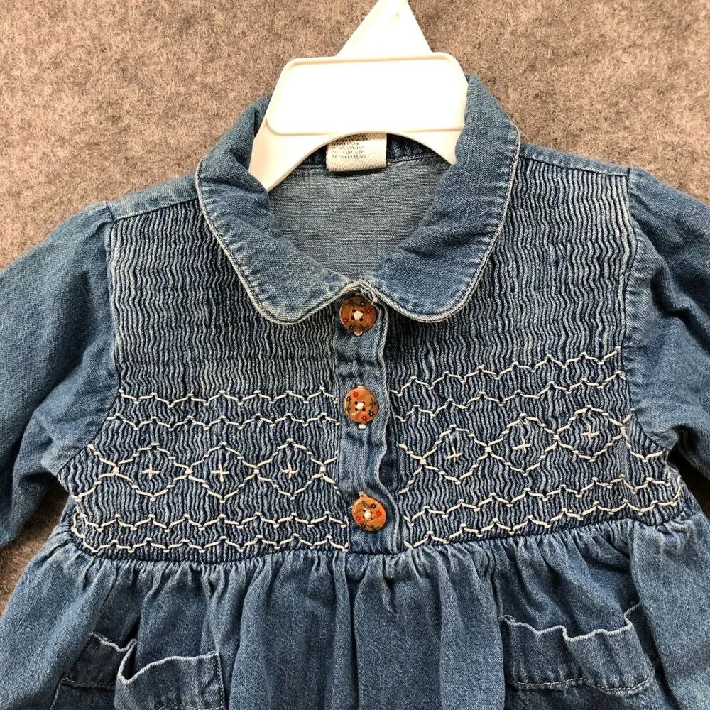 Vintage Baby Gap 3-6M‎ Denim Dress Smocked Collared Prairie Cotton Blue